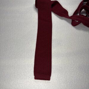 Mens Cotton Maroon Knub Woven Square Tip Neck‎ Tie 56" x 2.5" Vintage
